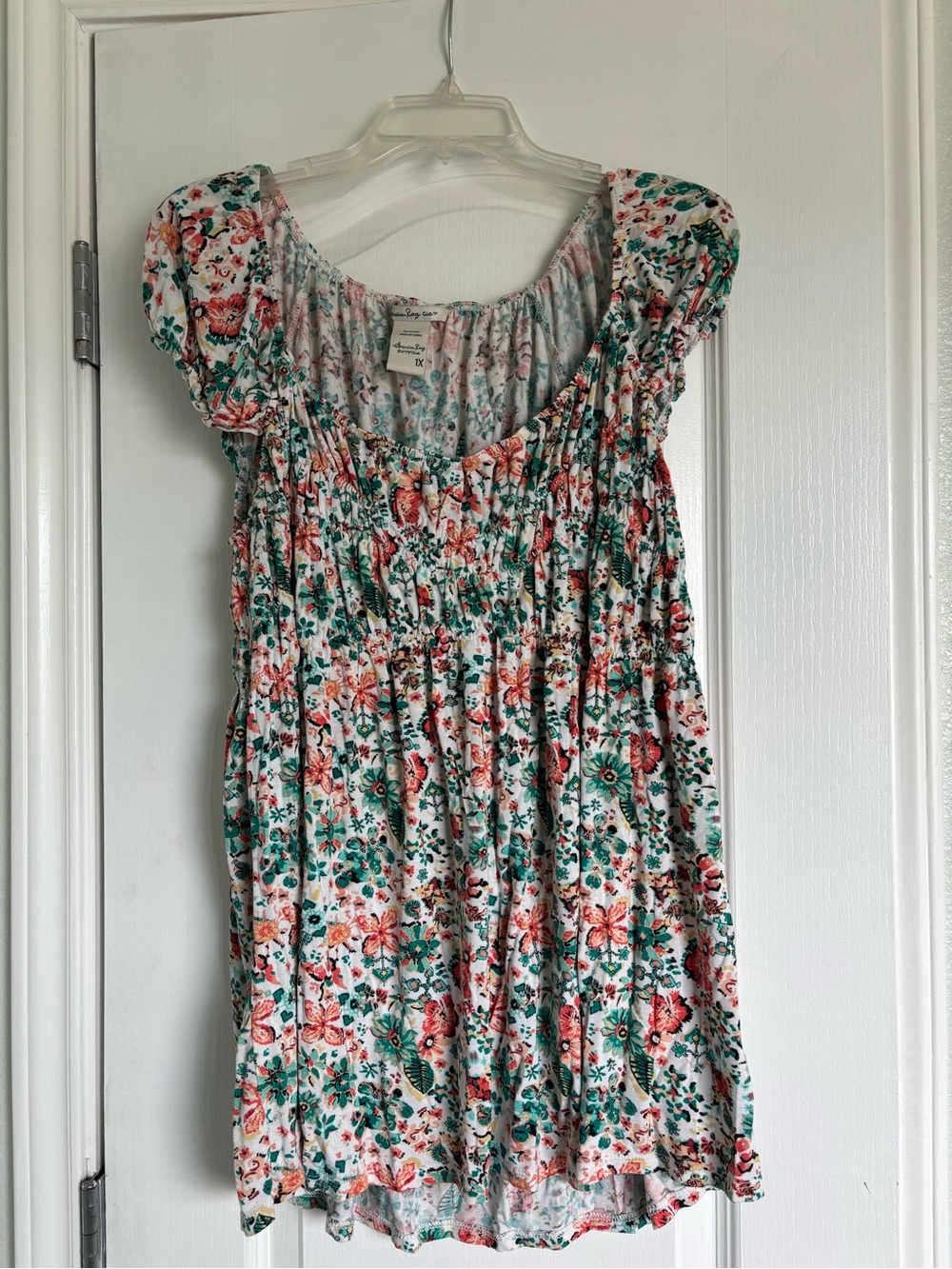 American Rag Floral Off-Shoulder Blouse - White, Pink, Teal